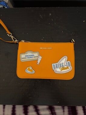 Michael Kors Orange Patch-Accent Leather Wristlet